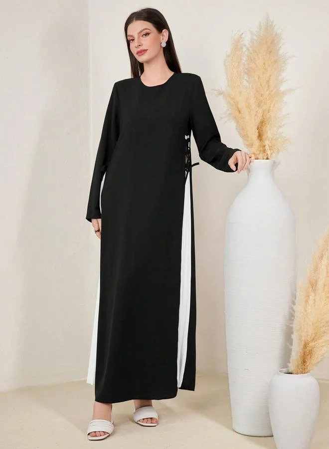 Take Two black Women Color Block Pleated A-Line Jalabiya for Women | Best Price UAE